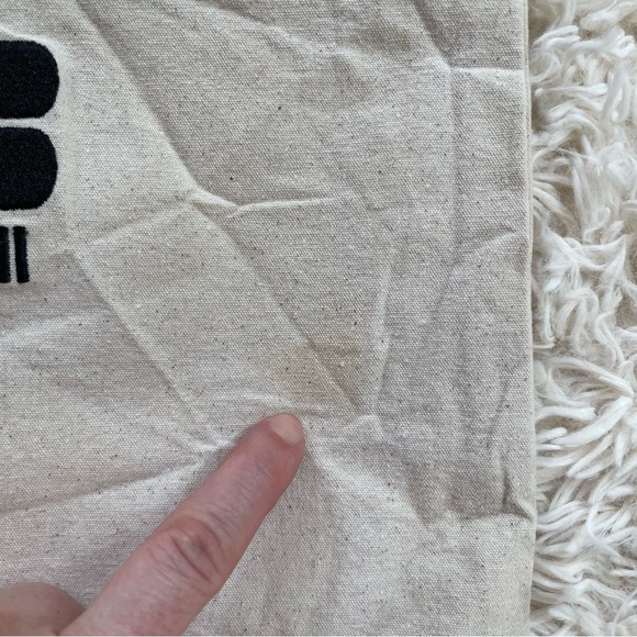 Ganni 11.5”x11” beige dust bag drawstrings ties has stains cotton - Picture 2 of 6